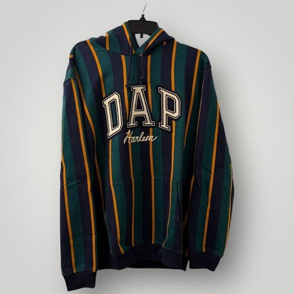 Gap x Dapper Dan DAP Harlem Hoodie Striped Green Navy Gold Men’s Medium - Picture 1 of 6